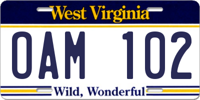 WV license plate OAM102