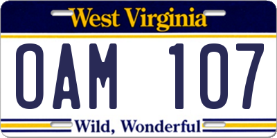 WV license plate OAM107