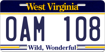WV license plate OAM108