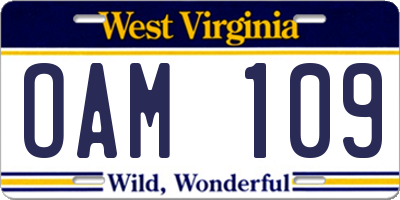 WV license plate OAM109