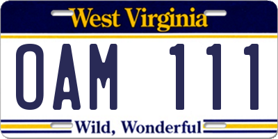 WV license plate OAM111