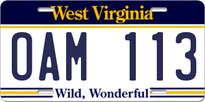 WV license plate OAM113