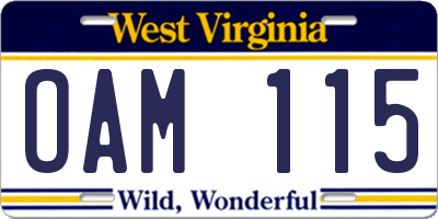 WV license plate OAM115
