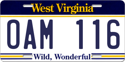 WV license plate OAM116