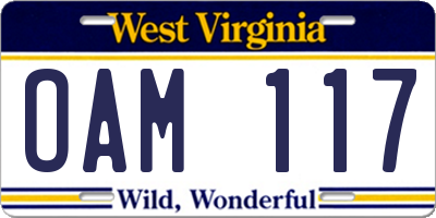 WV license plate OAM117