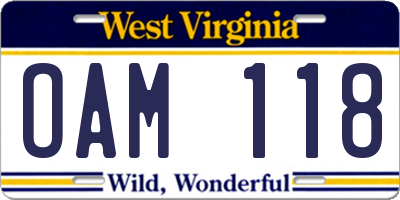 WV license plate OAM118