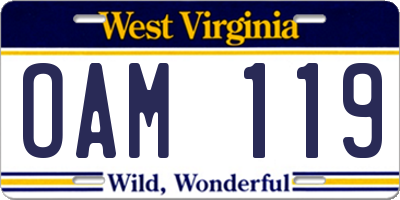 WV license plate OAM119