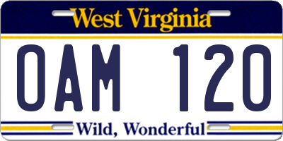 WV license plate OAM120