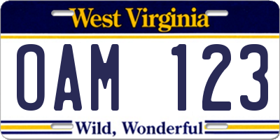 WV license plate OAM123