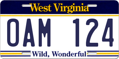 WV license plate OAM124