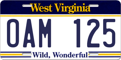 WV license plate OAM125