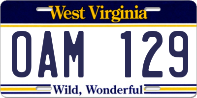 WV license plate OAM129