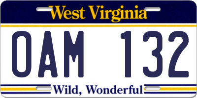 WV license plate OAM132