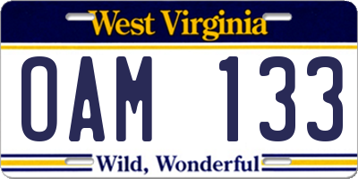 WV license plate OAM133