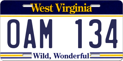WV license plate OAM134
