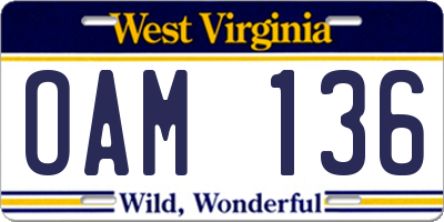 WV license plate OAM136