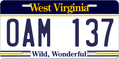 WV license plate OAM137