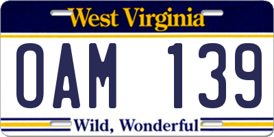 WV license plate OAM139