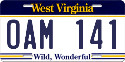 WV license plate OAM141