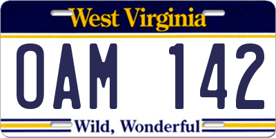 WV license plate OAM142