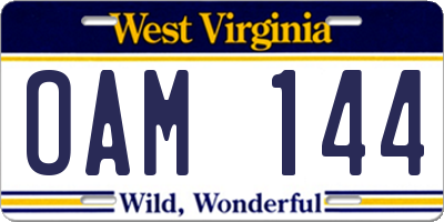WV license plate OAM144