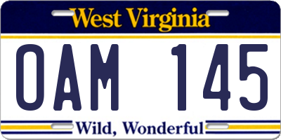 WV license plate OAM145