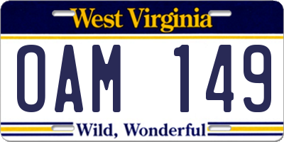 WV license plate OAM149
