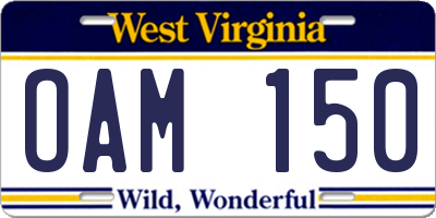 WV license plate OAM150