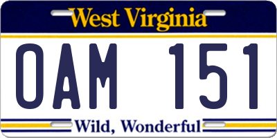 WV license plate OAM151