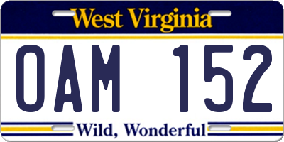 WV license plate OAM152