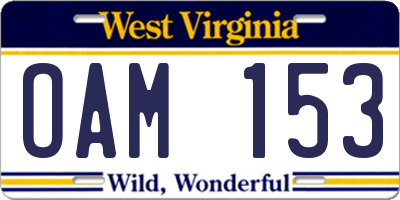 WV license plate OAM153