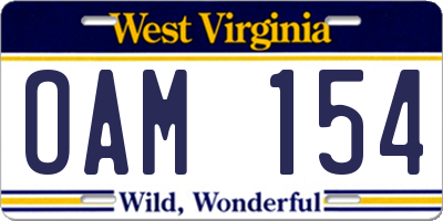 WV license plate OAM154