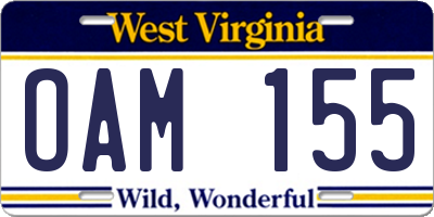WV license plate OAM155