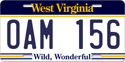 WV license plate OAM156