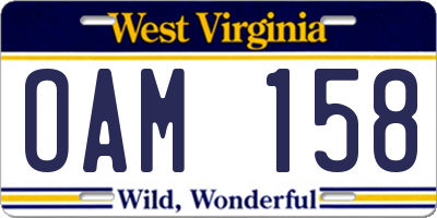 WV license plate OAM158