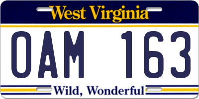 WV license plate OAM163