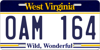 WV license plate OAM164