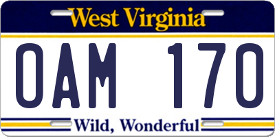 WV license plate OAM170