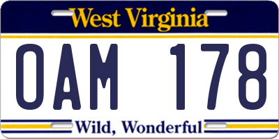 WV license plate OAM178