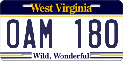 WV license plate OAM180