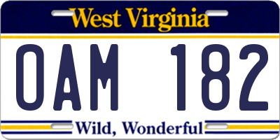 WV license plate OAM182