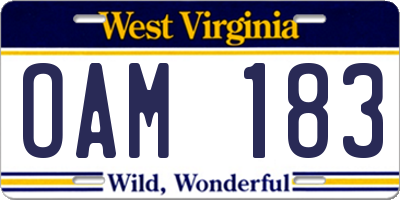 WV license plate OAM183
