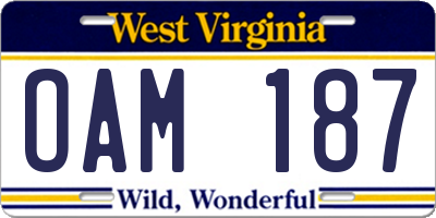 WV license plate OAM187