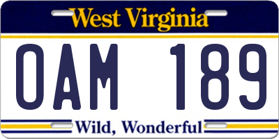 WV license plate OAM189