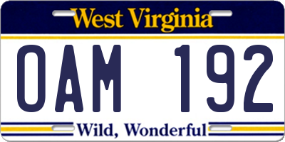 WV license plate OAM192