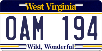 WV license plate OAM194