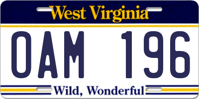 WV license plate OAM196