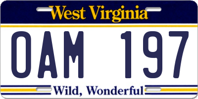 WV license plate OAM197