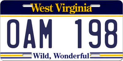 WV license plate OAM198