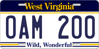 WV license plate OAM200